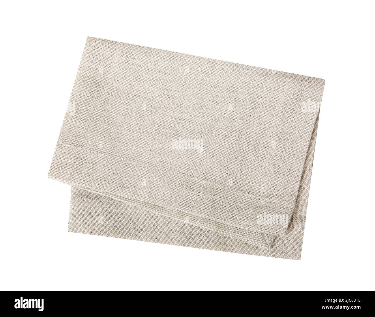 Serviette de cuisine isolée sur tissu blanc.beige plié.nappe. Banque D'Images
