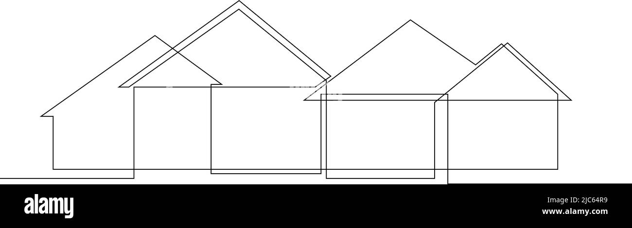 Logo d'une ligne de l'agence immobilière. Maisons de campagne en ligne continue Illustration de Vecteur