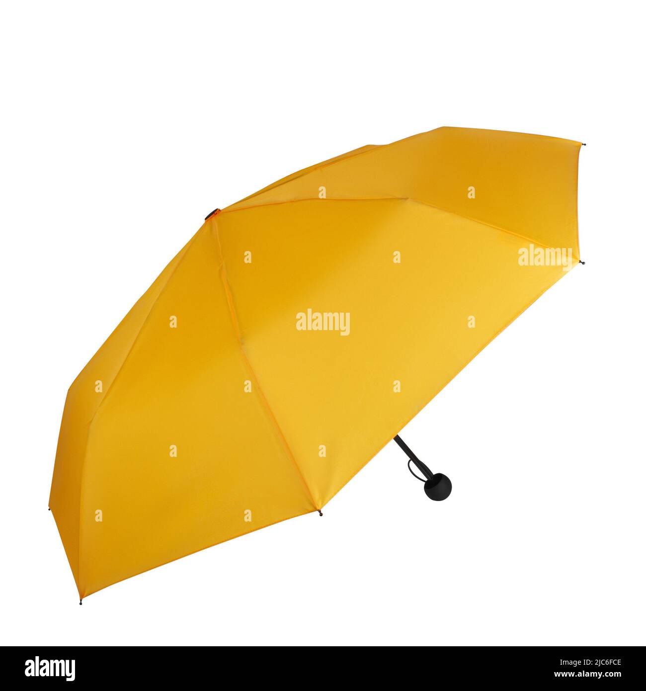 Vue latérale d'un parasol portatif jaune ouvert isolé sur un fond blanc avec un chemin d'écrêtage Banque D'Images