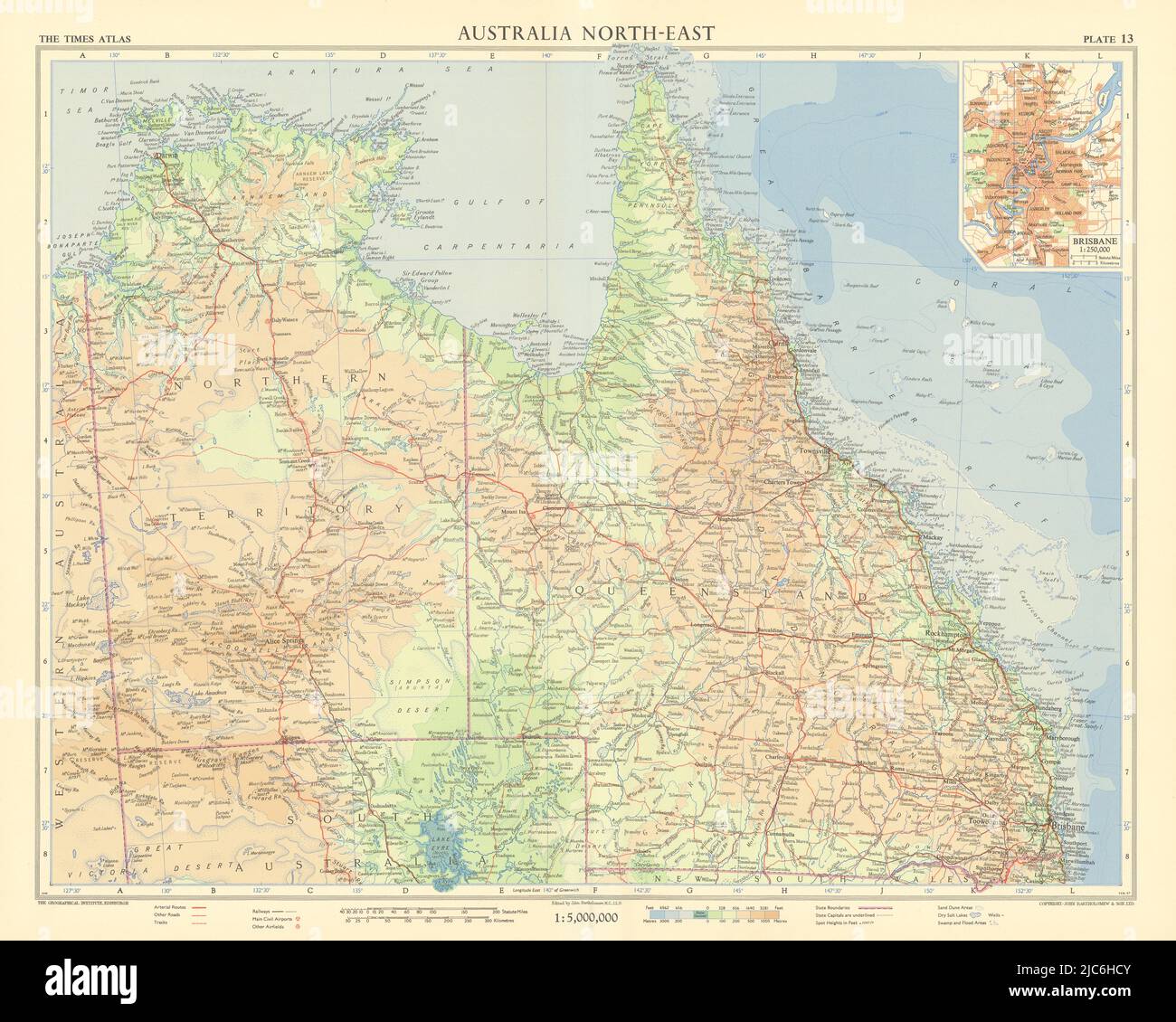 Australie ne. Queensland et territoire du Nord. Brisbane plan. CARTE TIMES  1958 Photo Stock - Alamy
