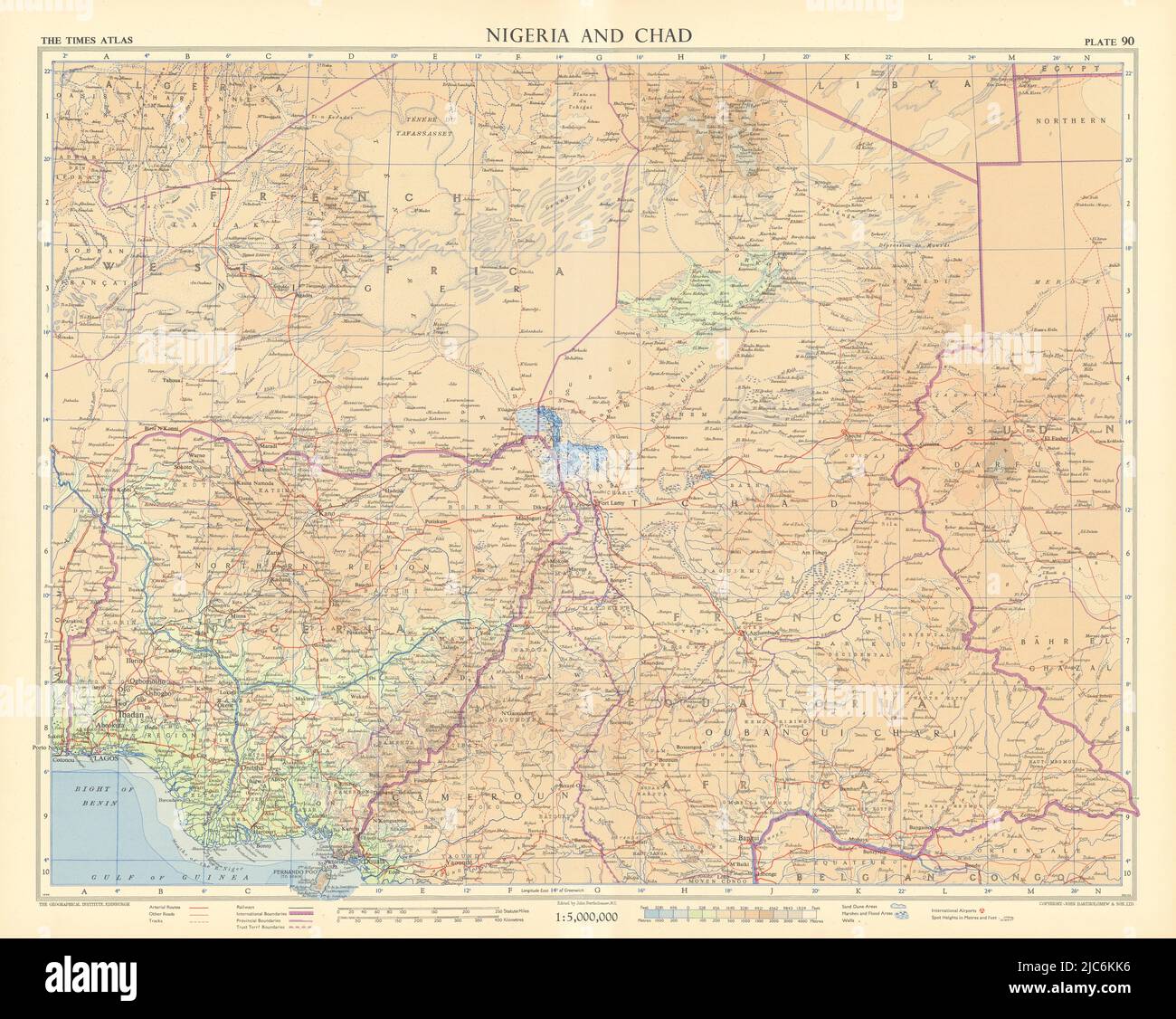 Nigeria et Tchad. Afrique occidentale et équatoriale française. Cameroun. FOIS 1956 vieille carte Banque D'Images