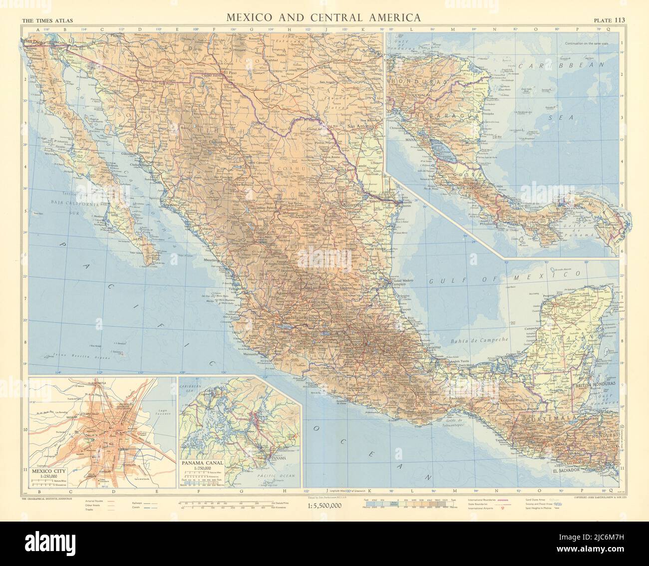 Mexique et Amérique centrale. Mexico. Canal de Panama. FOIS 1957 vieille carte Banque D'Images