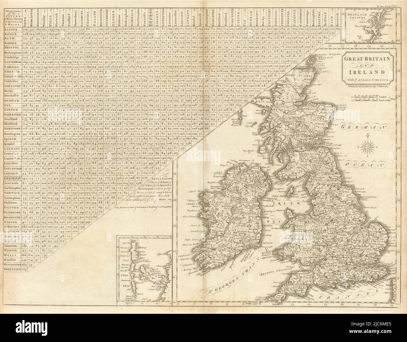 'La Grande-Bretagne et l'Irlande avec les circuits des juges y.' par John CARY 1806 carte ancienne Banque D'Images