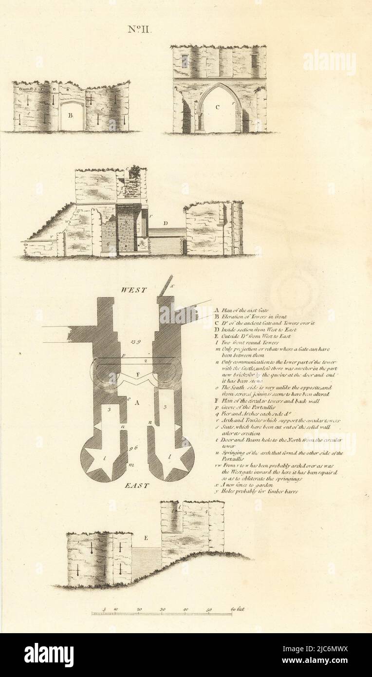 Château Lincoln No 2. Plan & Elevation par Francis CARY 1806 vieux imprimé antique Banque D'Images