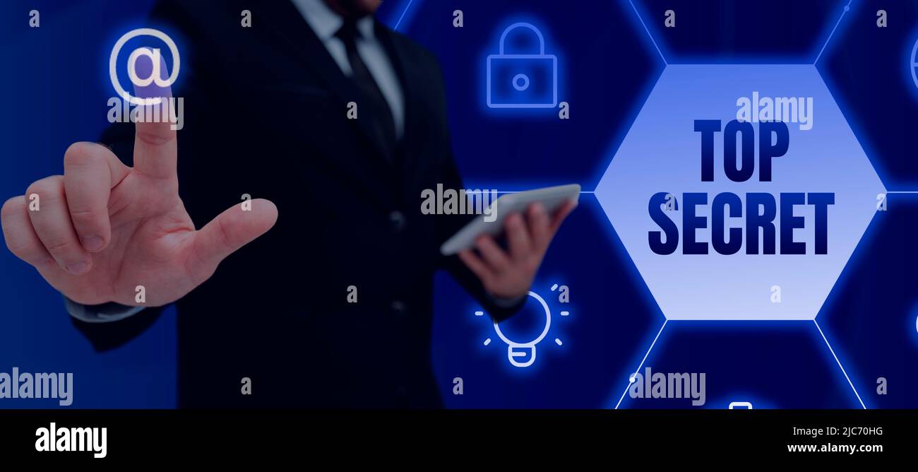 Inspiration montrant le signe Top Secret. Mot pour dire à quelqu'un des ...