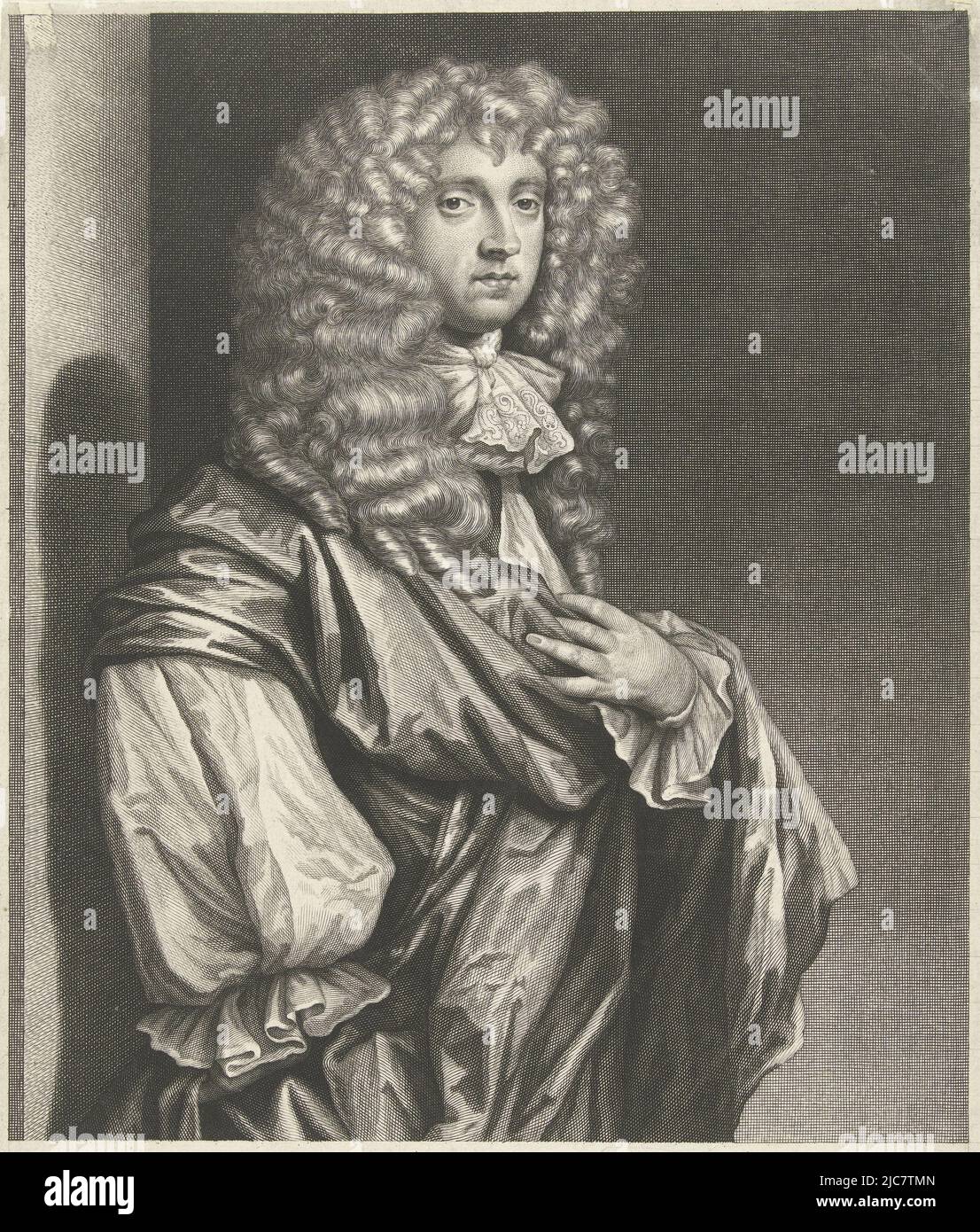 Portrait d'Edward Montague (II), comte de Sandwich à droite Hono:ble. Edward Lord Mountague , imprimeur: Abraham Bloteling, (mentionné sur l'objet), après: Peter Lely (Sir), (mentionné sur l'objet), éditeur: Abraham Bloteling, (mentionné sur l'objet), Londres, (peut-être), c. 1672 - c. 1678, papier, gravure, h 270 mm × l 195 mm Banque D'Images