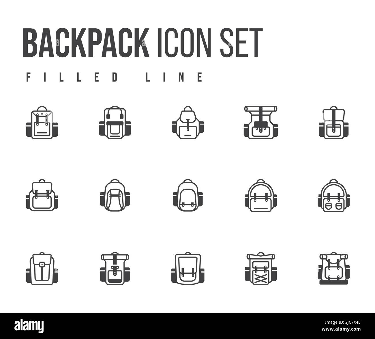 Ensemble simple d'icônes de ligne vectorielle liées au sac à dos. Signe de style linéaire pour le concept mobile et la conception Web. Icône vecteur ligne pleine sac à dos. Symbole, logo Illustration de Vecteur