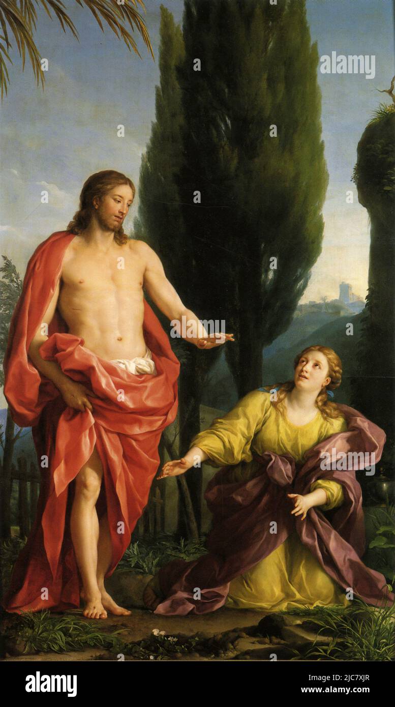 Noli me tangere d'Anton Raphael Mengs (1728-1779). Cette peinture dépeint le moment où Marie Magdelene reconnaît le Jésus ressuscité. Elle atteint pour lui, mais il lui demande de ne pas le toucher (Noli me tangere) car il n'est pas encore monté au ciel. Banque D'Images