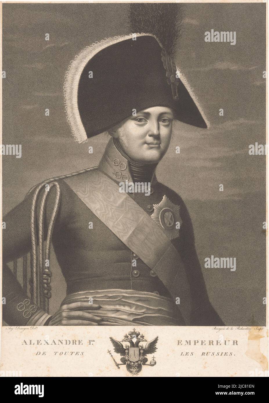 Portrait d'Alexandre Ier, tsar de Russie Alexandre Ier. Empereur de toutes les Russes. , Imprimerie: Antoine Achille Bourgeois de la Richardière, (mentionné sur objet), dessinateur intermédiaire: Auguste Gaspard Louis Desnoyers, (mentionné sur objet), imprimeur: Dominique Jouy, (mentionné sur objet), Paris, 1804, papier, gravure, h 405 mm × l 279 mm Banque D'Images