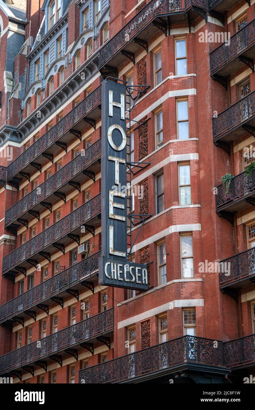 Iconic Hotel Chelsea Neon Light à Manhattan, New York City, États-Unis d'Amérique Banque D'Images