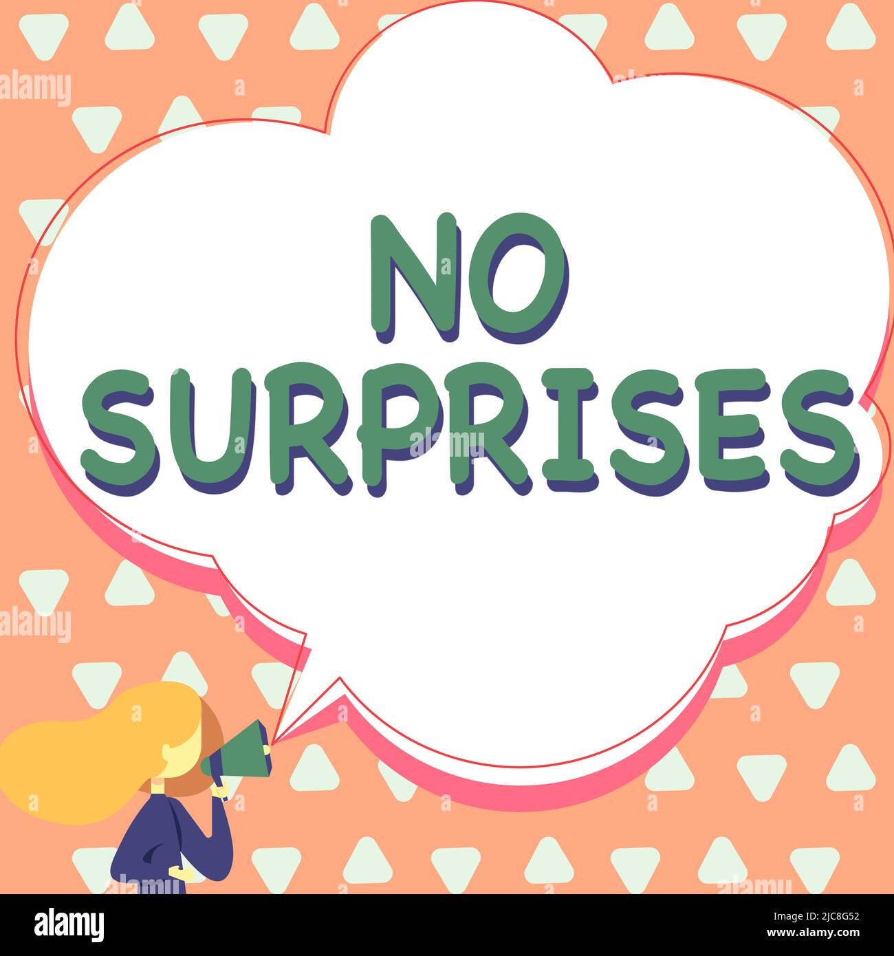 Affiche indiquant aucune surprise. Internet concept présupposed fin destiné traditionnel set la femme habituelle parlant par Megaphone fabrication Banque D'Images