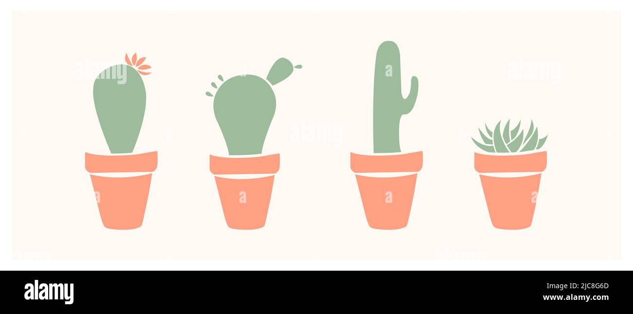 Ensemble de cute cactus et succulents, illustration vectorielle de style plat Banque D'Images