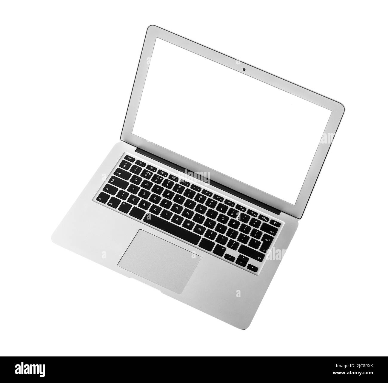 Ordinateur portable moderne avec écran blanc isolé sur blanc Banque D'Images
