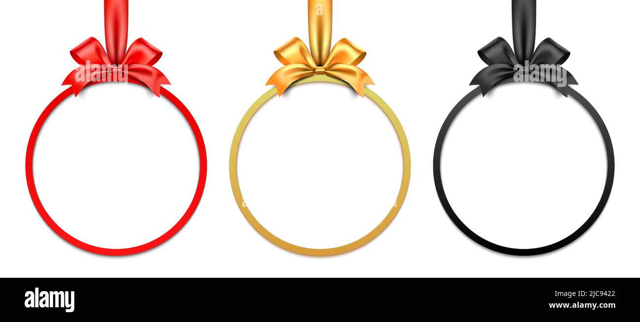 Cadre cadeau rouge, doré et noir à motif vectoriel circulaire avec noeud et ruban, isolé sur fond blanc. Illustration de Vecteur