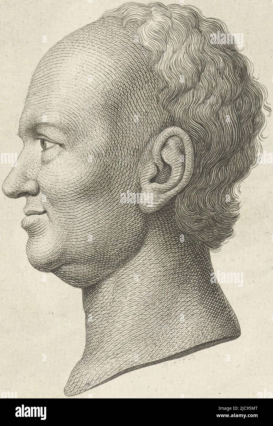 Chef d'un homme balding, en profil. Peut-être un portrait de Spalding. Portrait d'un homme, imprimeur: William Blake, (mentionné sur l'objet), Angleterre, 1767 - 1827, papier, gravure, h 134 mm × l 107 mm Banque D'Images