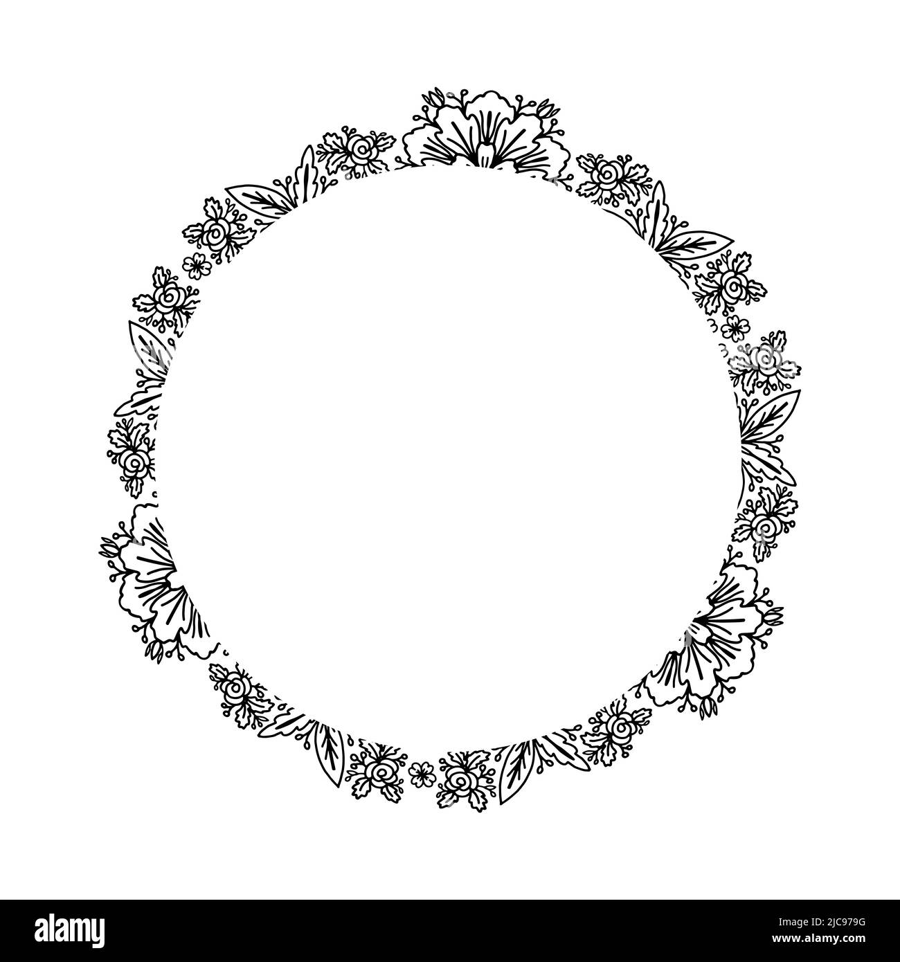 Cadre floral noir et blanc pour carte de conception , invitations ou page de colorin Illustration de Vecteur