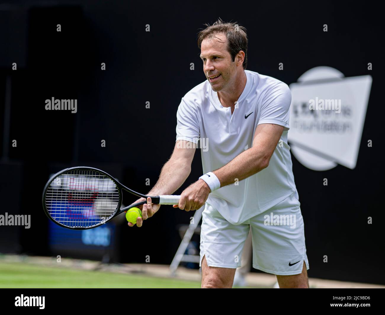LONDRES, ROYAUME-UNI. 11 juin 2022. Greg Rusedski (GBR) et Sorana Cirstea (ROU) contre Marcos Baghdatis (CYP) et Petra Kvitova (ZCE) ont joué dans un match d'exposition pour célébrer son 40th anniversaire lors du Rothesay Classic Birmingham 2022 au Club du Prieuré d'Edgbaston samedi, 11 juin 2022 à LONDRES EN ANGLETERRE. Credit: Taka G Wu/Alay Live News Banque D'Images
