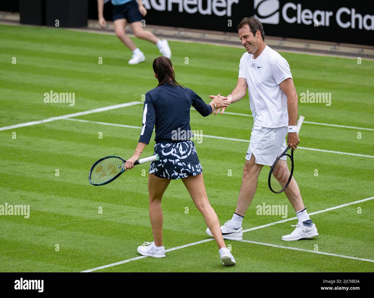 LONDRES, ROYAUME-UNI. 11 juin 2022. Greg Rusedski (GBR) et Sorana Cirstea (ROU) contre Marcos Baghdatis (CYP) et Petra Kvitova (ZCE) ont joué dans un match d'exposition pour célébrer son 40th anniversaire lors du Rothesay Classic Birmingham 2022 au Club du Prieuré d'Edgbaston samedi, 11 juin 2022 à LONDRES EN ANGLETERRE. Credit: Taka G Wu/Alay Live News Banque D'Images