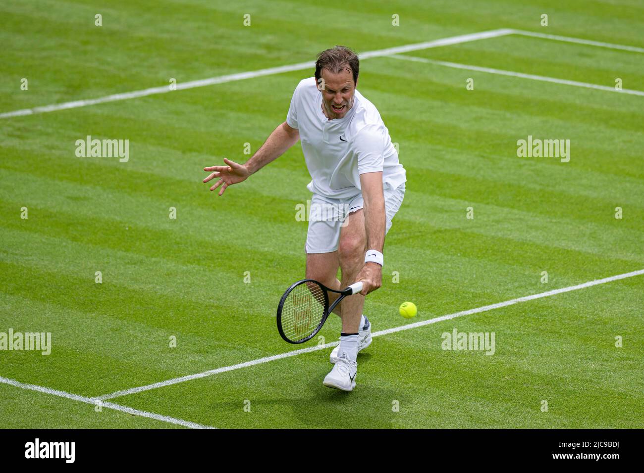 LONDRES, ROYAUME-UNI. 11 juin 2022. Greg Rusedski (GBR) et Sorana Cirstea (ROU) contre Marcos Baghdatis (CYP) et Petra Kvitova (ZCE) ont joué dans un match d'exposition pour célébrer son 40th anniversaire lors du Rothesay Classic Birmingham 2022 au Club du Prieuré d'Edgbaston samedi, 11 juin 2022 à LONDRES EN ANGLETERRE. Credit: Taka G Wu/Alay Live News Banque D'Images