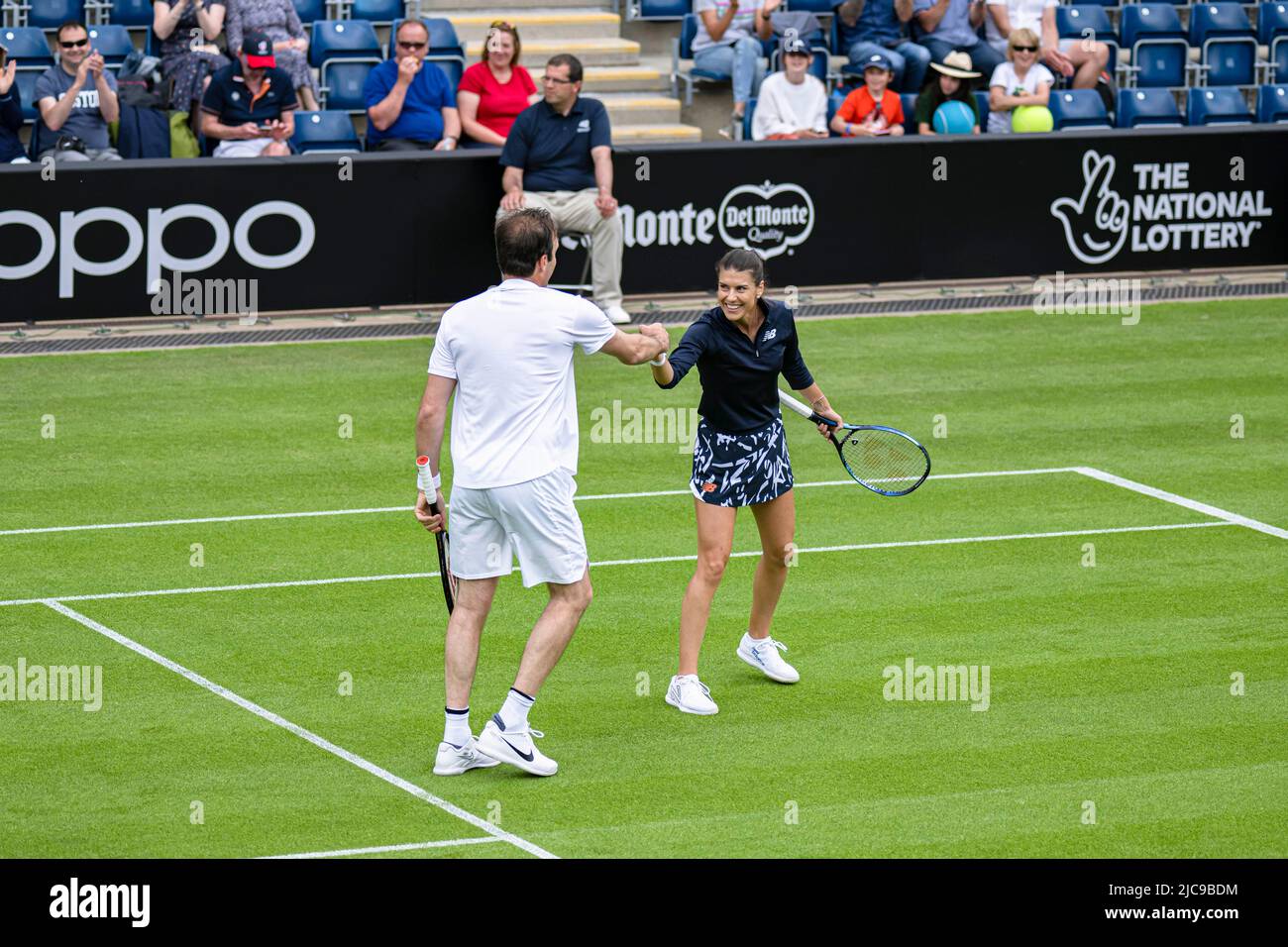 LONDRES, ROYAUME-UNI. 11 juin 2022. Greg Rusedski (GBR) et Sorana Cirstea (ROU) contre Marcos Baghdatis (CYP) et Petra Kvitova (ZCE) ont joué dans un match d'exposition pour célébrer son 40th anniversaire lors du Rothesay Classic Birmingham 2022 au Club du Prieuré d'Edgbaston samedi, 11 juin 2022 à LONDRES EN ANGLETERRE. Credit: Taka G Wu/Alay Live News Banque D'Images