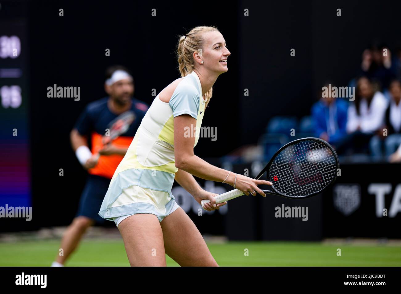 LONDRES, ROYAUME-UNI. 11 juin 2022. Greg Rusedski (GBR) et Sorana Cirstea (ROU) contre Marcos Baghdatis (CYP) et Petra Kvitova (ZCE) ont joué dans un match d'exposition pour célébrer son 40th anniversaire lors du Rothesay Classic Birmingham 2022 au Club du Prieuré d'Edgbaston samedi, 11 juin 2022 à LONDRES EN ANGLETERRE. Credit: Taka G Wu/Alay Live News Banque D'Images