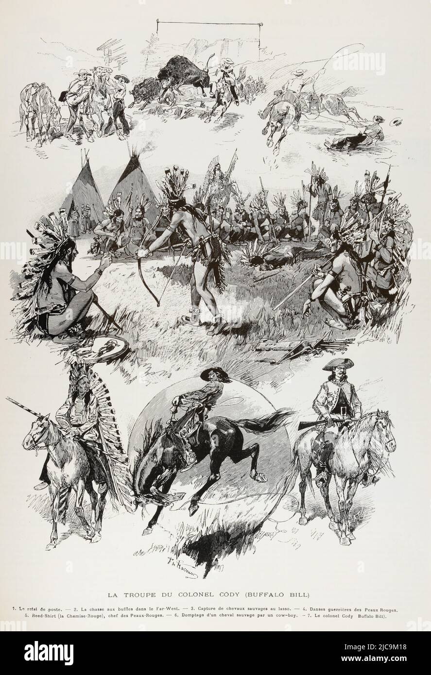 TRADUCTION EN ANGLAIS : ' LA TROUPE DU GÉNÉRAL CODY (BUFFALO BILL) 1.  Retard post. — 2. Chasse au Buffalo dans l'extrême-ouest. — 3. Prise de  chevaux sauvages par lasso. — 4.