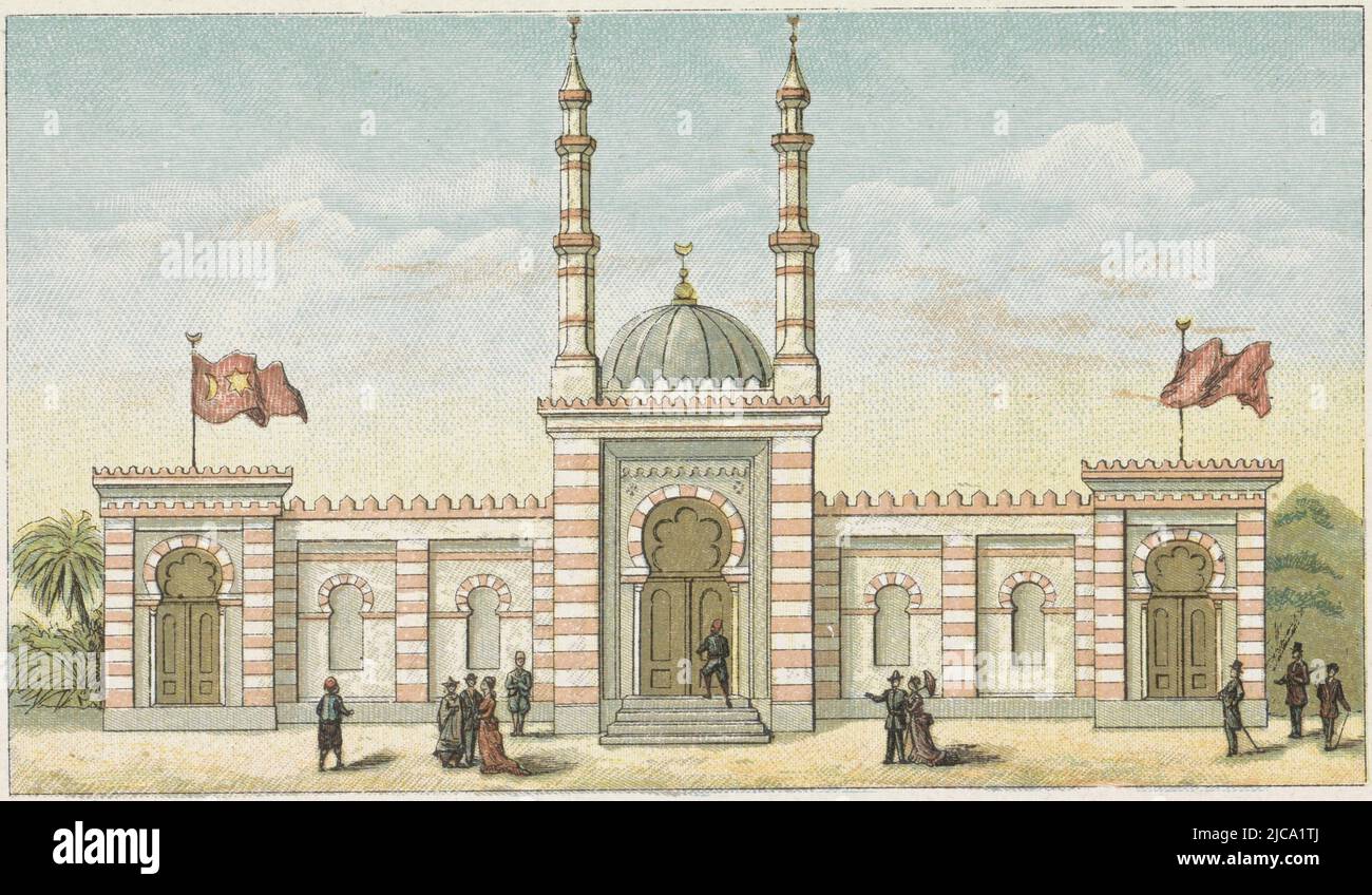 Le Palais de Tunis à l'exposition universelle sur la place des musées à Amsterdam partie d'un groupe de seize plaques et une carte de l'exposition mondiale à Amsterdam de 1 mai à 1 octobre 1883 publié par les Nieuws van den Dag, Palais de Tunis au salon mondial d'Amsterdam, 1883 Palais de Tunis Rappel d'Amsterdam en 1883 sur objet, imprimeur: Anonyme, imprimeur: Emrik & Binger, éditeur: Het Nieuws van den Dag, imprimeur: Pays-Bas, imprimeur: Pays-Bas, éditeur: Amsterdam, 1883, papier, h 117 mm × l 180 mm Banque D'Images