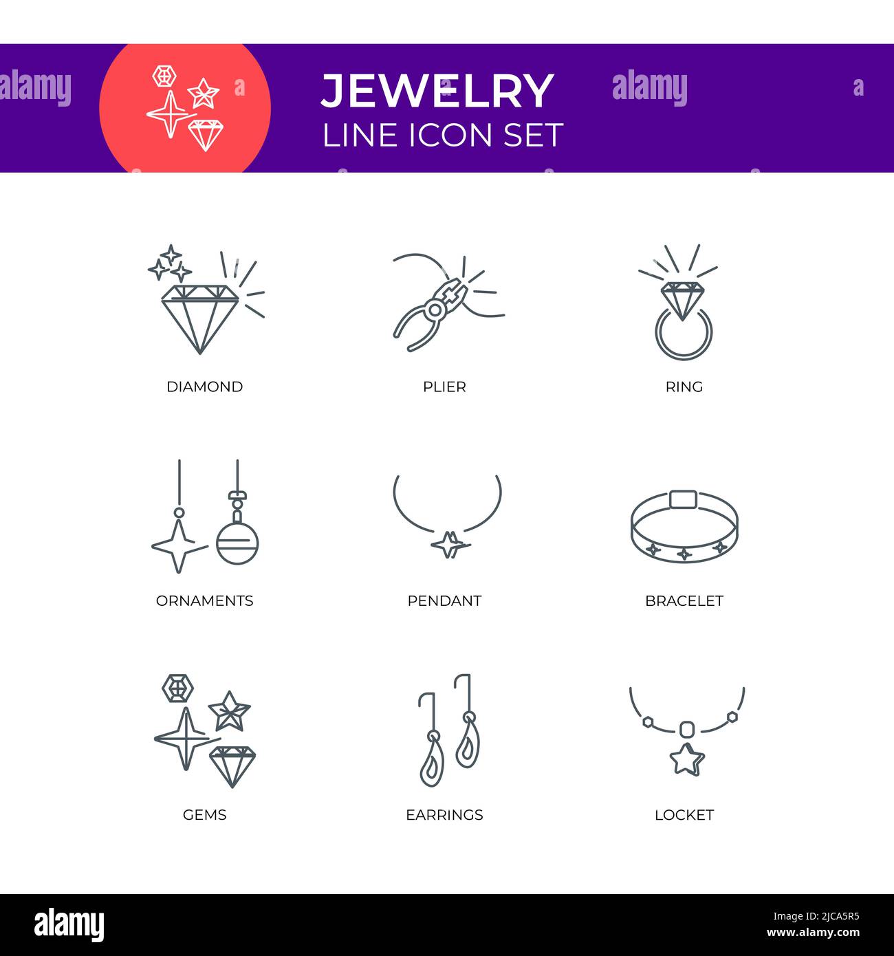 Ensemble d'icônes de bijoux avec contour personnalisable Illustration de Vecteur
