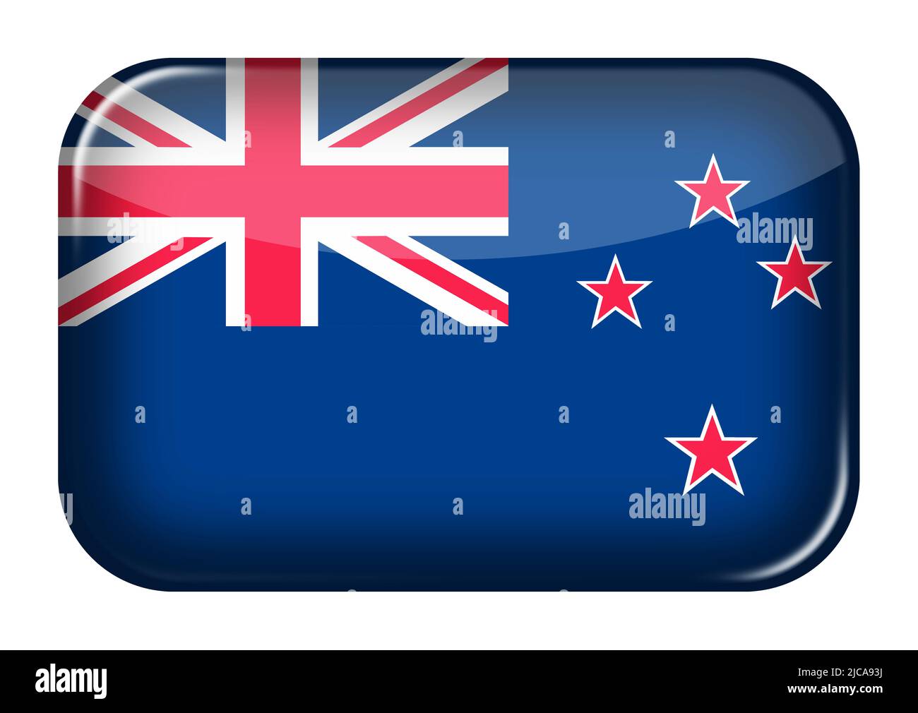 Bouton rectangulaire de l'icône Web de la Nouvelle-Zélande avec illustration du masque 3D Banque D'Images