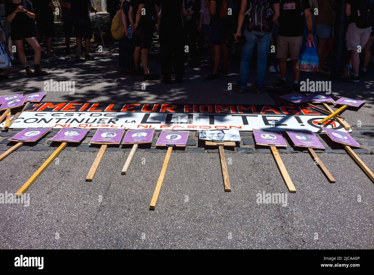 Hommage à Clément Méric devant l'ancienne Maison d'arrêt St Michel à Toulouse, activiste antifasciste, est mort sous les coups d'une tête de peau extrême droite sur 05 juin 2021 à Paris. France, Toulouse le 11 juin 2022. Photo de Patricia Huchot-Boissier/ABACAPRESS.COM Banque D'Images