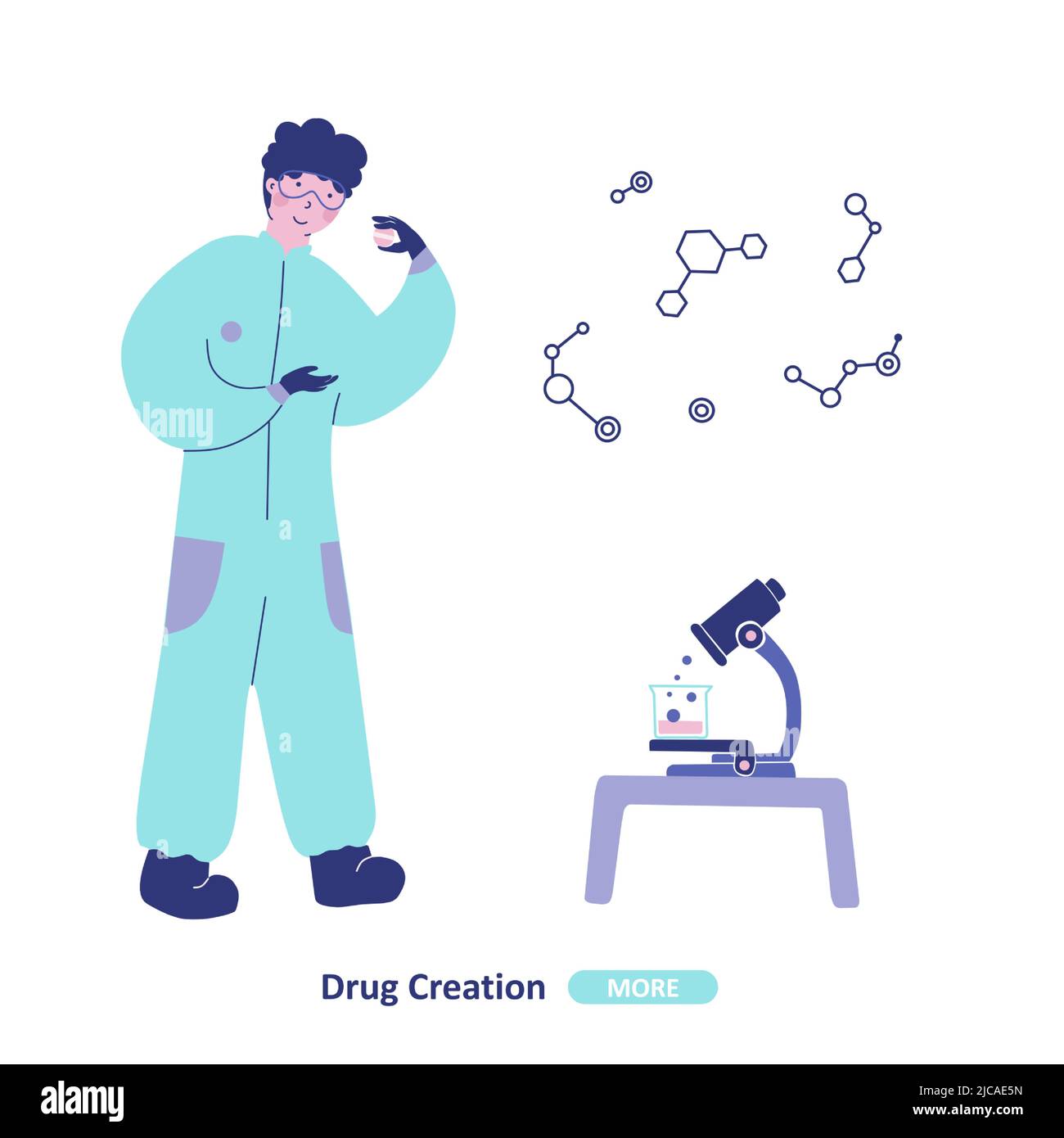 Recherche en laboratoire chimique, illustration de caractères à vecteur plat. Illustration de Vecteur