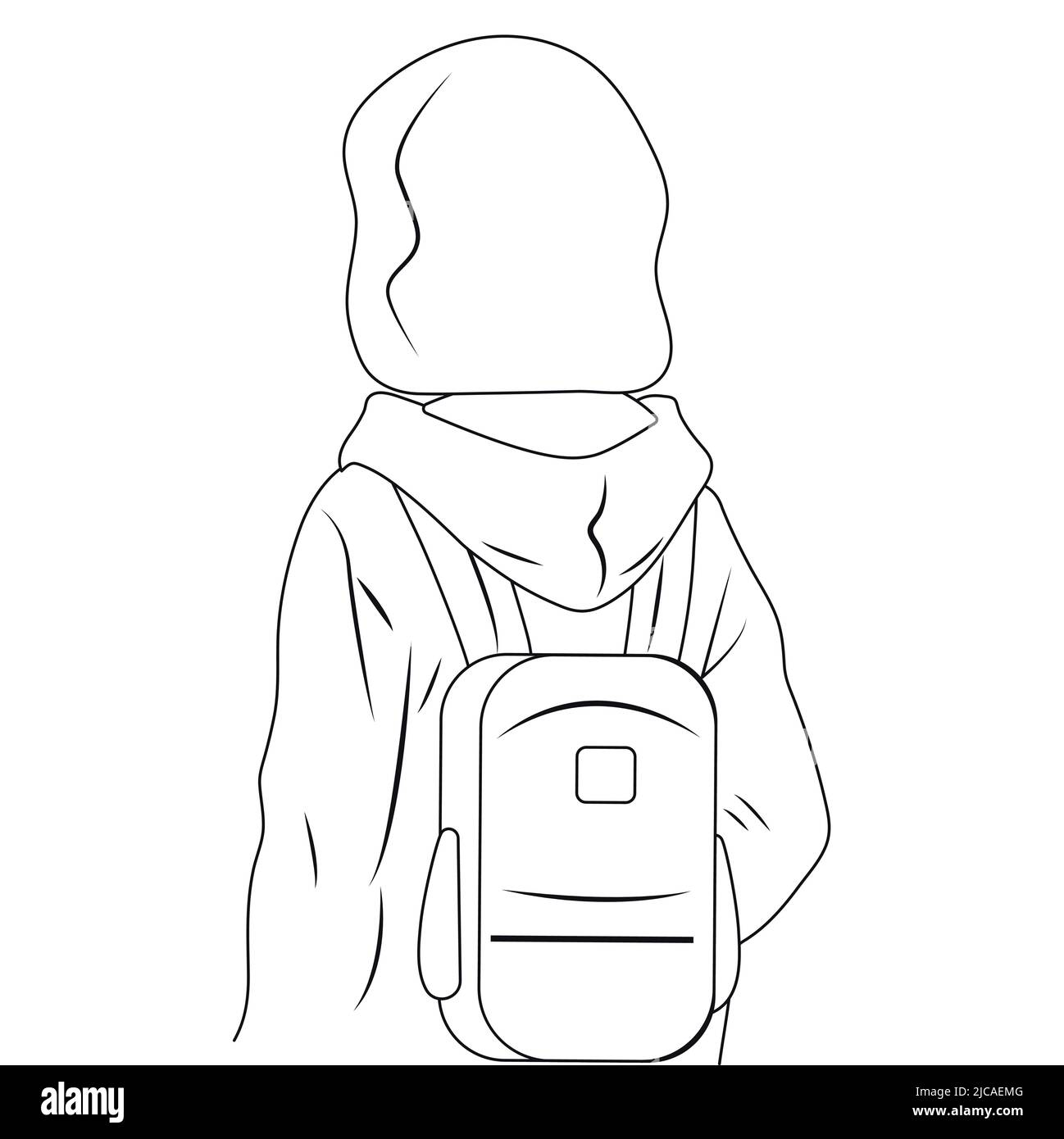 Fille écolière avec un sac à dos regarde dans la distance. Vecteur protection de l'enfance. Illustration de Vecteur