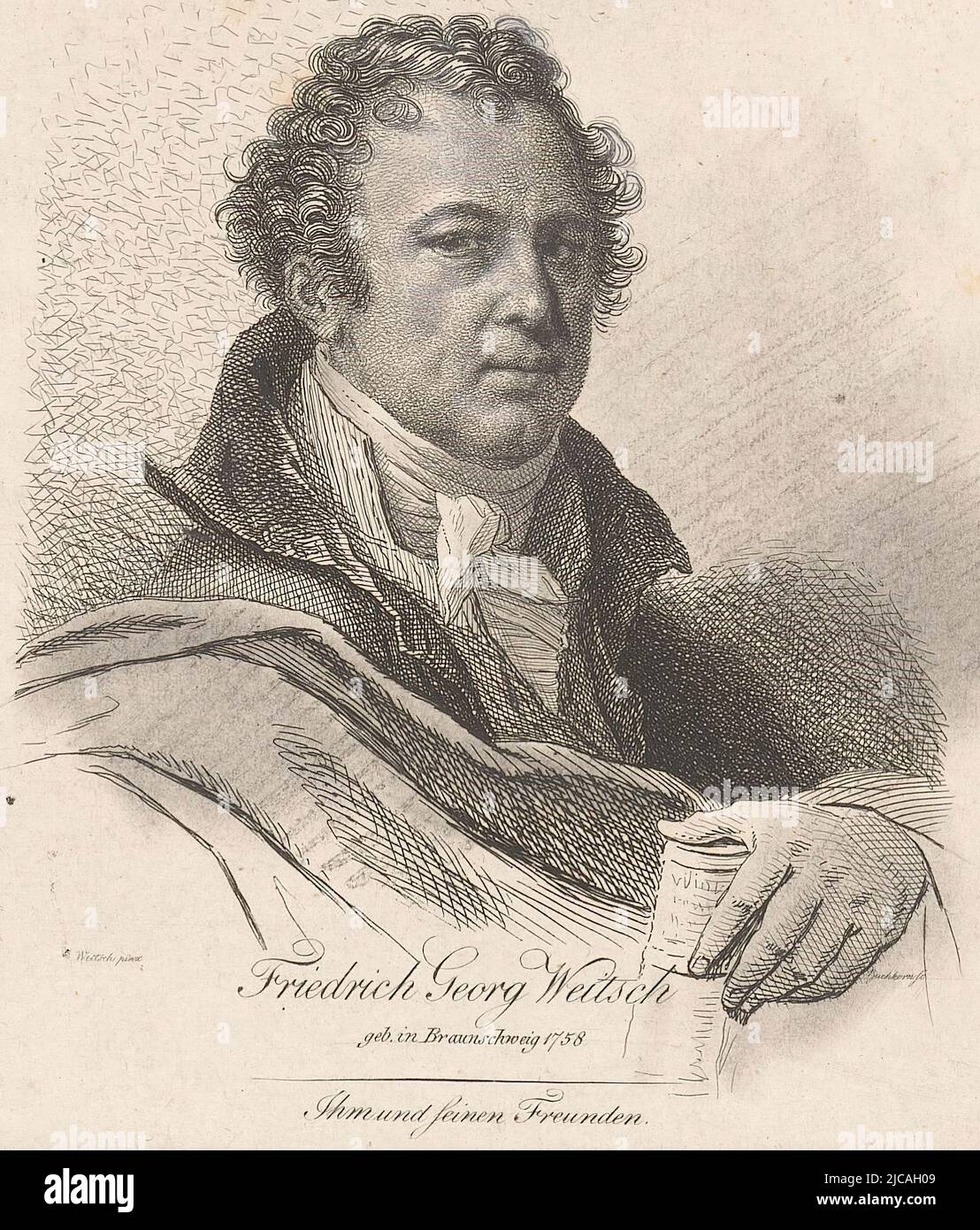 Portrait de Friedrich Georg Weitsch, imprimeur: Ludwig Buchhorn, (mentionné sur l'objet), après: Friedrich Georg Weitsch, (mentionné sur l'objet), Ludwig Buchhorn, (mentionné sur l'objet), Berlin, 1780 - 1856, papier, gravure, craie, crayon, h 113 mm - l 97 mm Banque D'Images