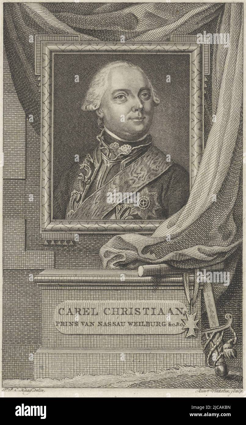 Portrait de Charles Christian, Prince de Nassau-Weilburg, imprimerie: Reinier Vinkeles (I), (mentionné sur l'objet), dessinateur intermédiaire: Tethart Philip Christian Haag, (mentionné sur l'objet), Amsterdam, 1786 - 1809, papier, gravure, h 170 mm × l 112 mm Banque D'Images