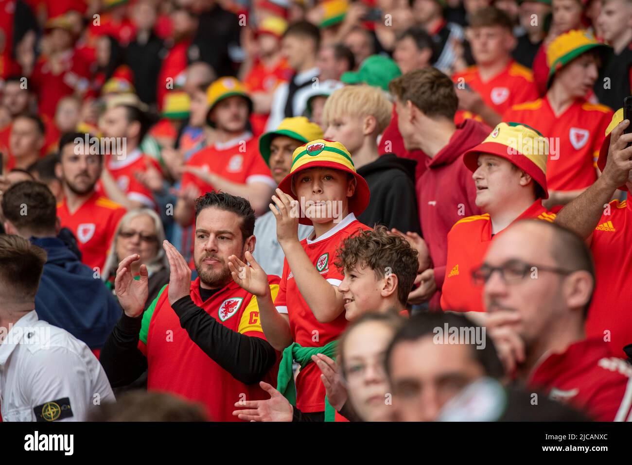 CARDIFF, ROYAUME-UNI. 11th juin 2022. Le pays de Galles est fan de l'UEFA Nations League entre le pays de Galles et la Belgique au Cardiff City Stadium. (Photo par crédit : Andrew Dowling/Alay Live News Banque D'Images