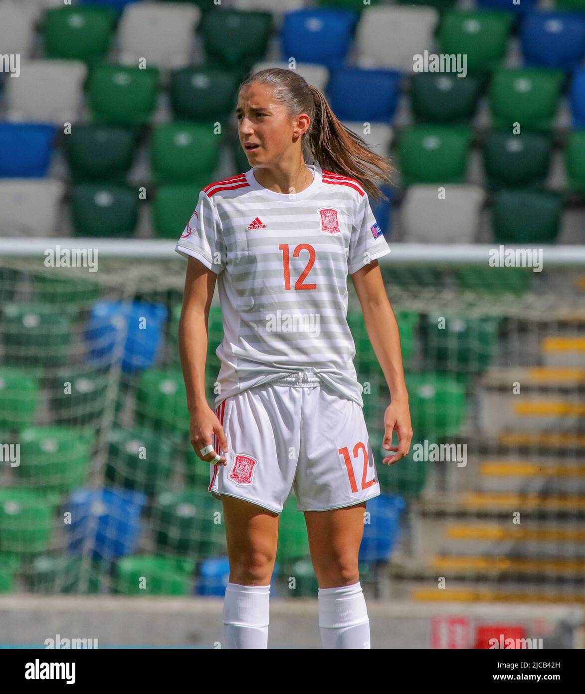 Tournoi final 2017 du Championnat européen des femmes de moins de 19 ans de l'UEFA. 17 août 2017 semi-finale pays-Bas 2 Espagne 3 à Windsor Park, Belfast, Irlande du Nord. Espagne Femme joueur international de football Lucia Rodriguez Espagne (12). Banque D'Images