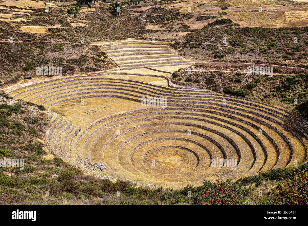 Terrasses de Moray--site archéologique d'agriculture d'environ 500 ans, près de Cusco (Cuzco) Pérou Banque D'Images