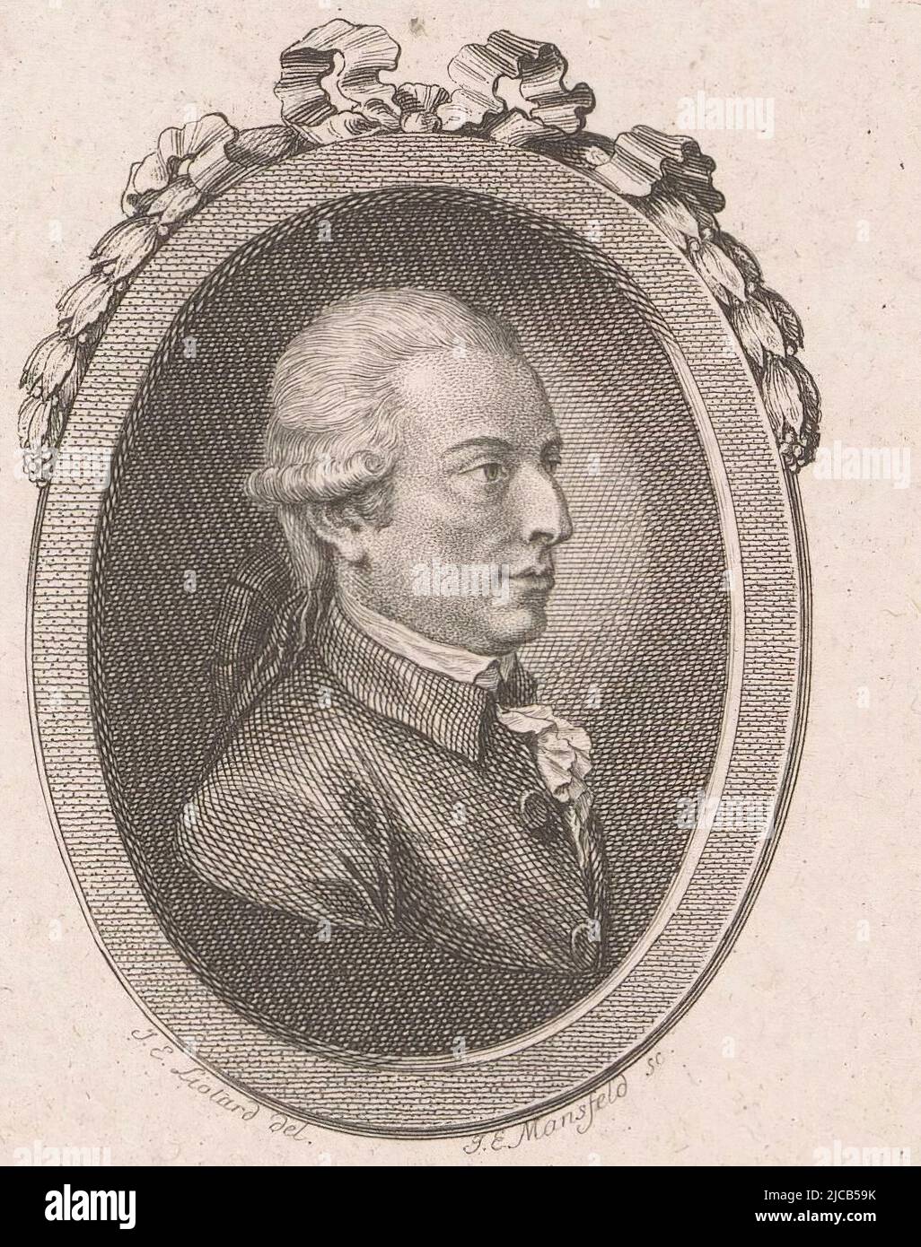 Portrait de Joseph Friedrich von Retzer, imprimerie: Johann Ernst Mansfeld, (mentionné sur l'objet), dessinateur intermédiaire: Jean-Etienne Liotard, (mentionné sur l'objet), 1749 - 1796, papier, gravure, gravure, h 94 mm - l 81 mm Banque D'Images