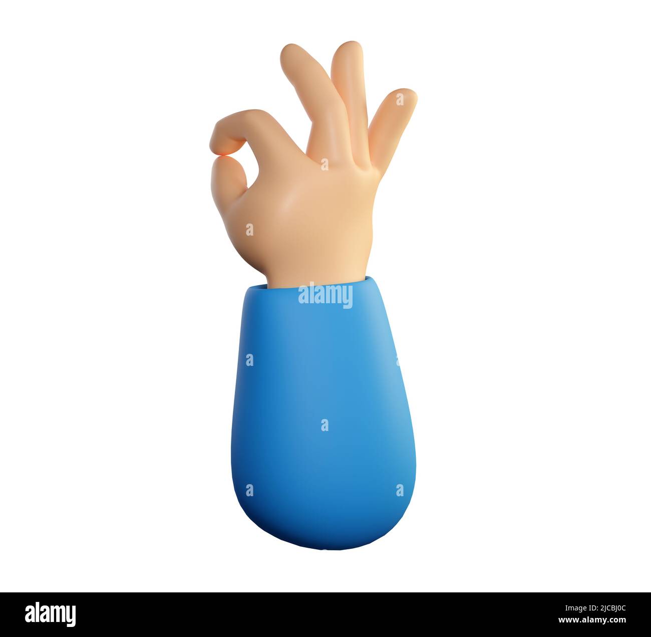 Symbole main humaine ok avec mouvement des doigts. Un accord, un feedback positif, un concept similaire ou zéro. Rendu réaliste de haute qualité 3D isolé sur fond blanc. Banque D'Images