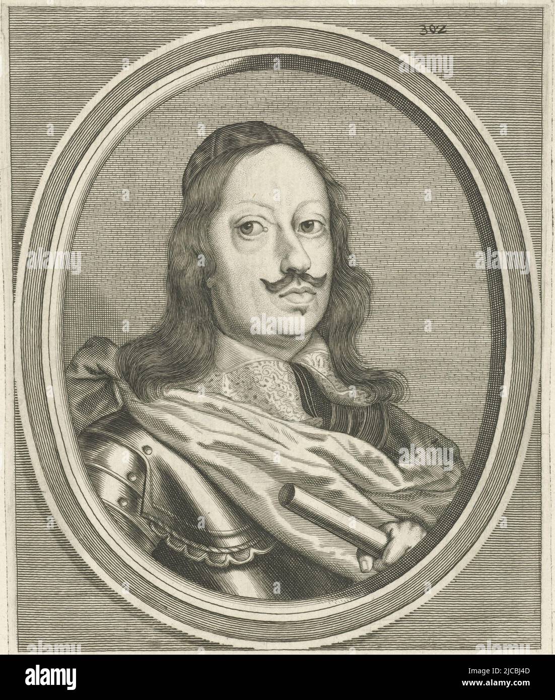 Portrait de Ferdinando II de' Medici, grand-duc de Toscane, avec un commandant numéroté en haut à droite: 302, imprimerie: Cornelis Meyssens, (mentionné sur objet), dessinateur intermédiaire: Adriaen van Bloemen, (mentionné sur objet), éditeur: Giovanni Battista Hacque, (peut-être), Vienne, 1670 - 1674, papier, gravure, h 245 mm × l 162 mm Banque D'Images