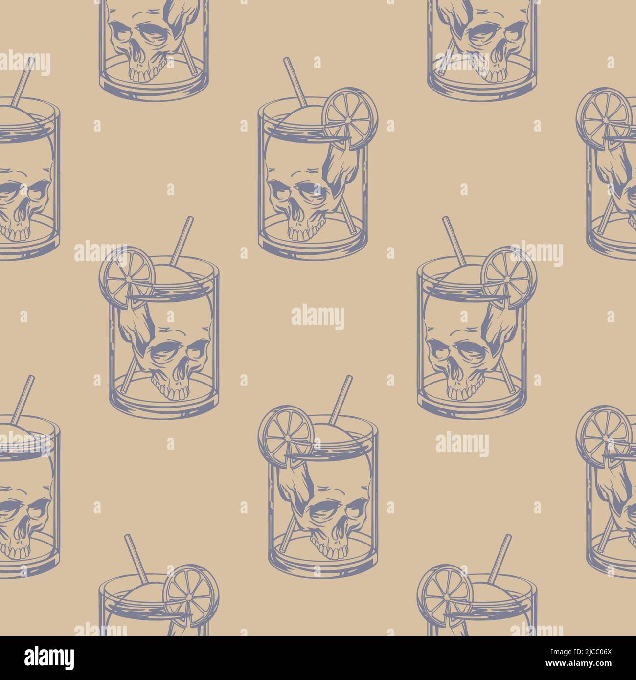 Motif de verres avec une boisson de crâne dans le style de la tête de gondole pour l'impression et la décoration de vacances. Illustration vectorielle. Illustration de Vecteur