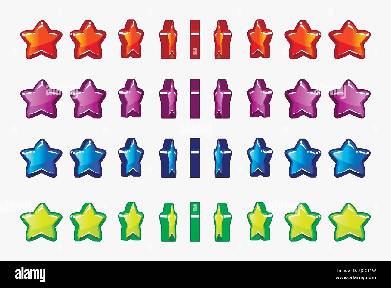 Ensemble de dessins animés d'étoiles colorées, jeu d'animation rotation basée sur le tour Illustration de Vecteur