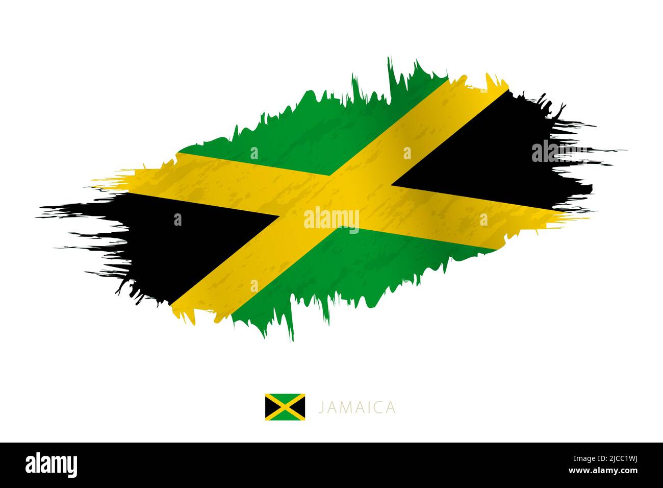 Drapeau de la Jamaïque peint à coups de pinceau avec effet de tissage. Indicateur vectoriel. Illustration de Vecteur