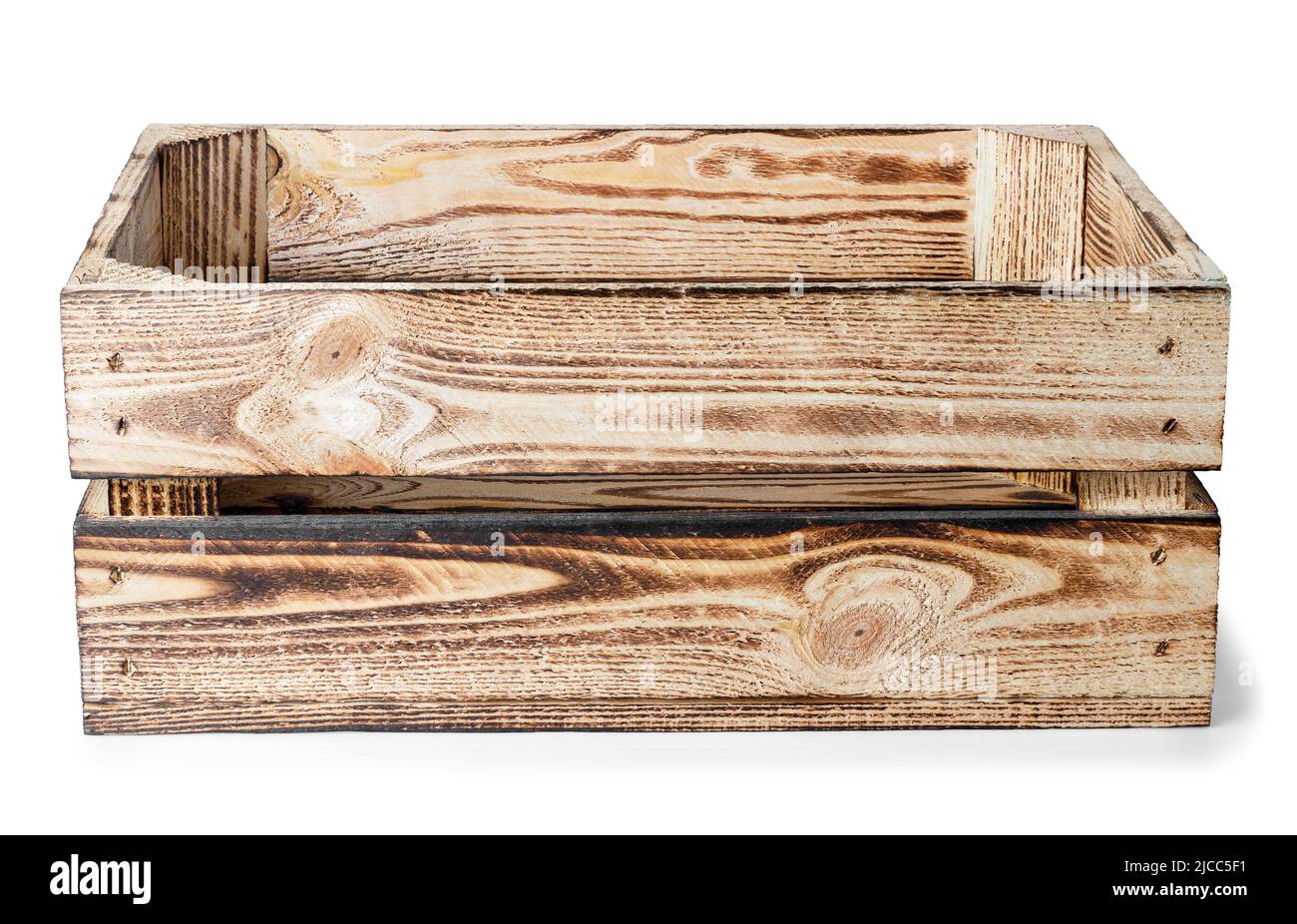 Caisse en bois vide isolé sur fond blanc Banque D'Images