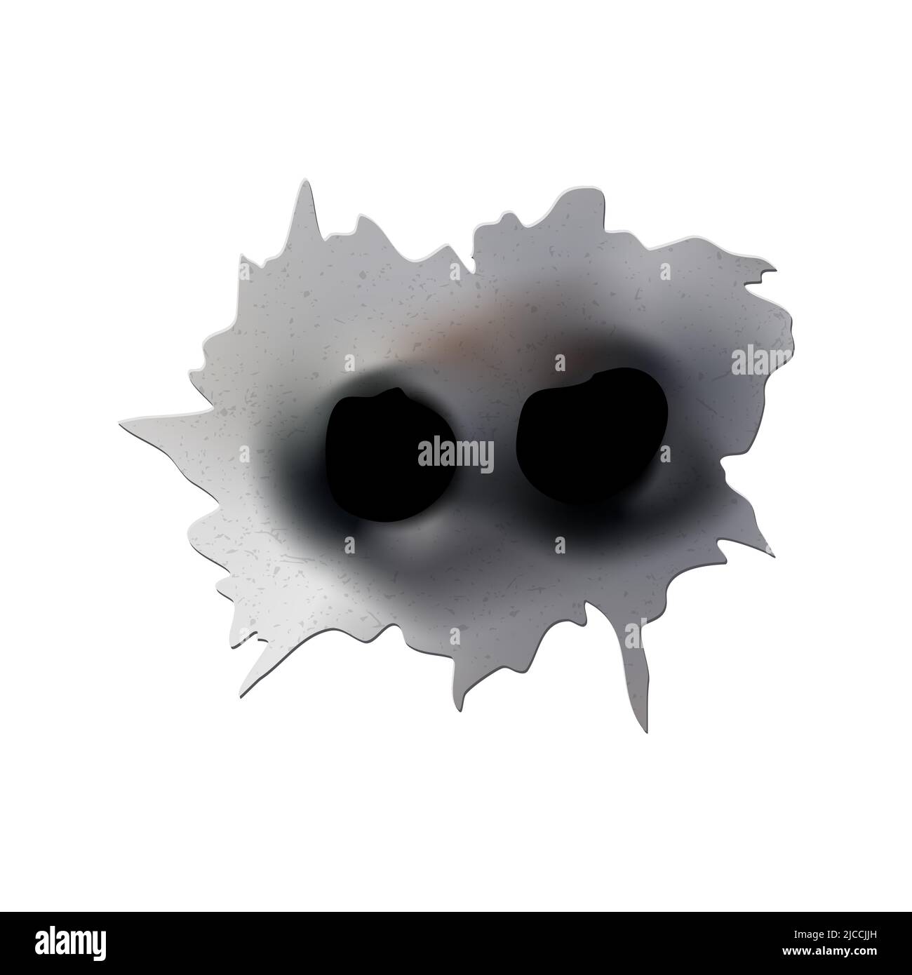 Trous de balle de pistolet ou de pistolet. Photographiez en métal à trou simple ou double. Dommages et fissures sur la surface. Vecteur isolé en arrière-plan Illustration de Vecteur
