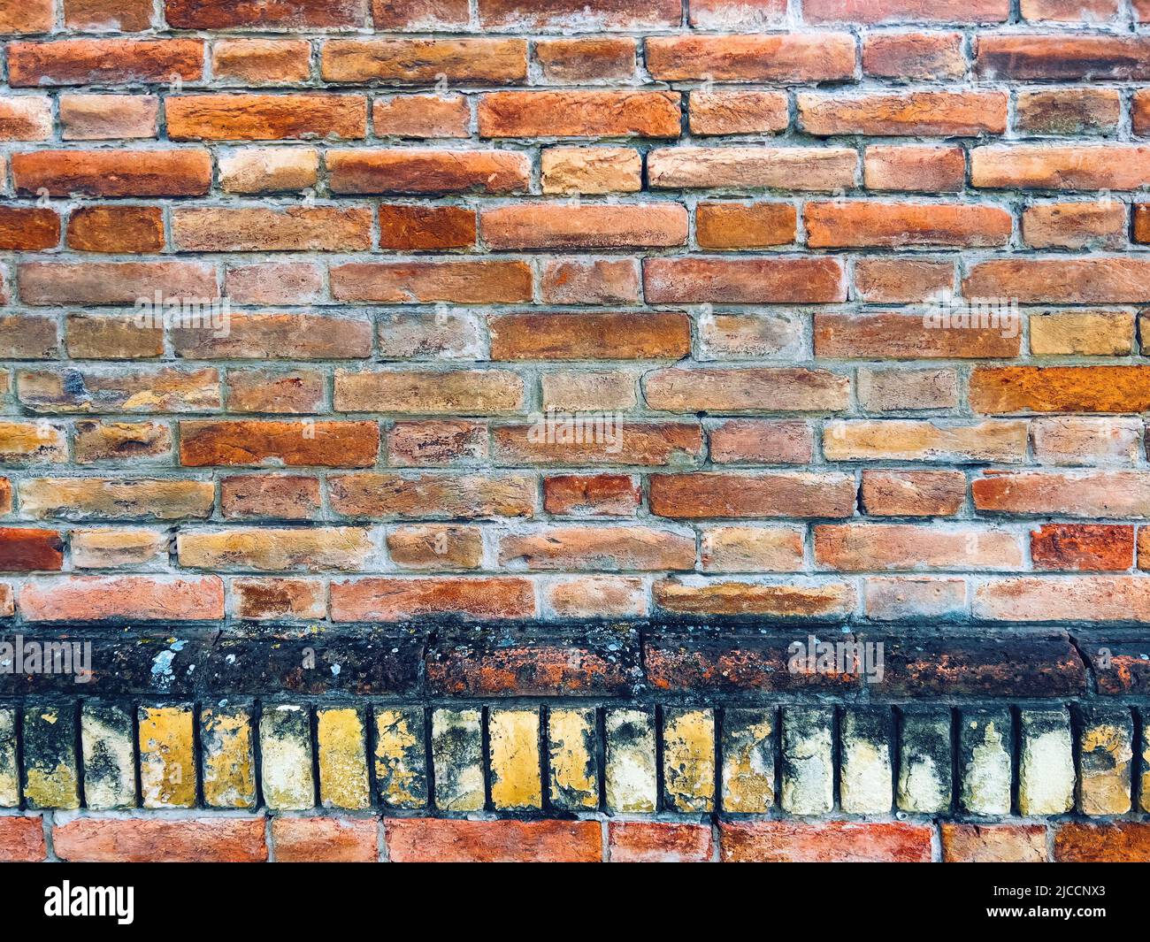 Fond de mur de brique, texture d'un vieux mur de briques avec surface usée Banque D'Images