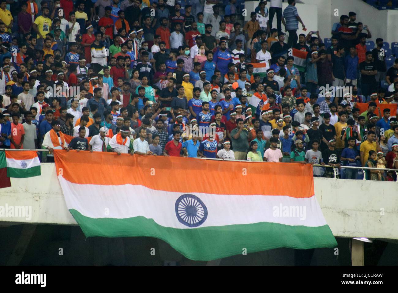 Kolkata, Bengale occidental, Inde. 11th juin 2022. AFC Asian CUP Qualifier - l'Inde contre l'Afghanistan au Vivekananda Yuba Bharati Krirangan à Kolkata. Dans un concours palpitant de football, l'Inde a réussi à surclasse l'Afghanistan avec deux buts tardifs de Sunil Chhetri et Sahal Abdul Samad. Inde eins 2-1. (Credit image: © Dipa Chakraborty/Pacific Press via ZUMA Press Wire) Banque D'Images