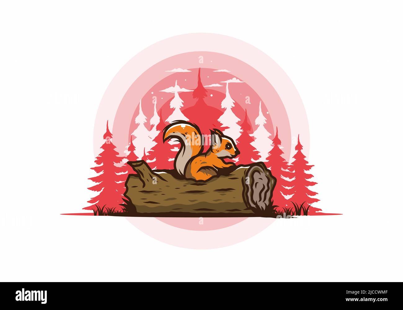 Écureuil solitaire caché dans un motif d'illustration de tronc d'arbre mort Illustration de Vecteur