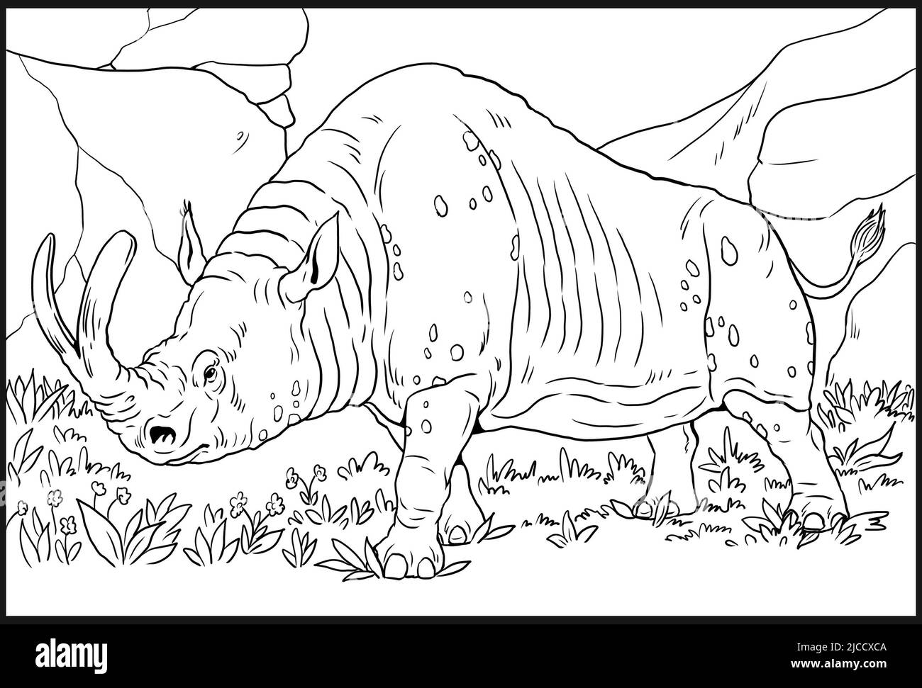 Animal préhistorique - Megacerops. Dessin avec des animaux éteints. Modèle pour livre de coloriage. Banque D'Images