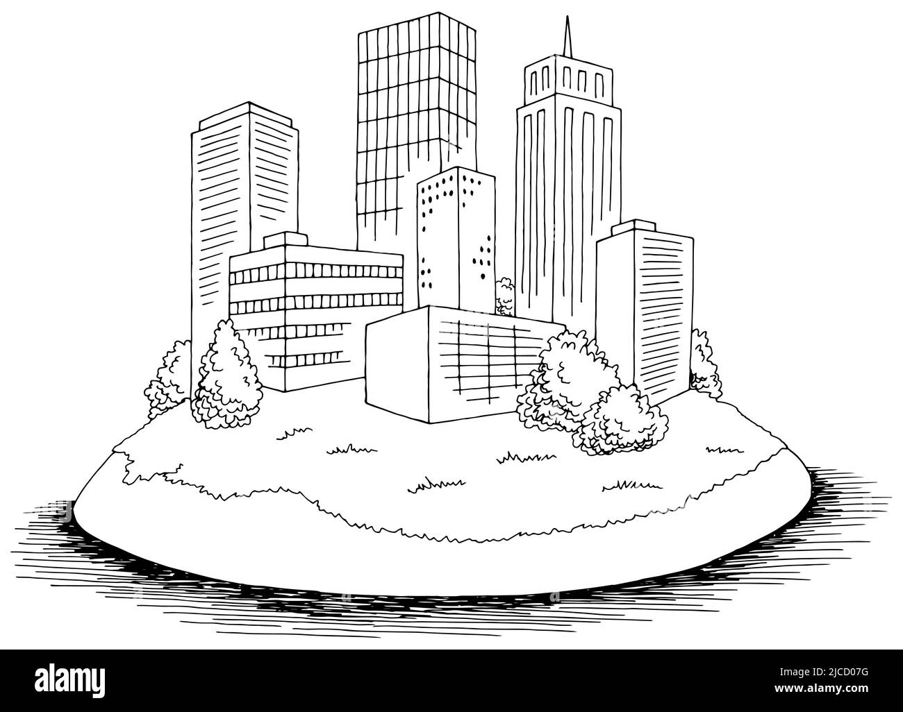 Island City Graphic noir blanc isolé paysage dessin vecteur d'illustration Illustration de Vecteur